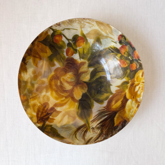 1960's MCM Brown Fall Floral Painted Fiberglass Bowl