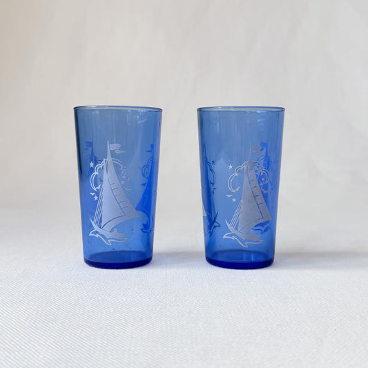 Vintage 'Hazel Atlas' Blue Sportsman Sailing Glasses