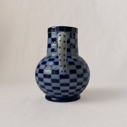 1930's French Blue Checkerboard Pitcher