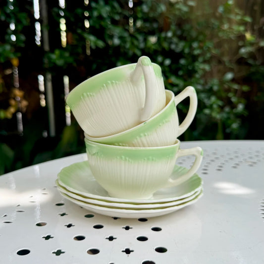1940's Mint & Cream Teacups & Saucers