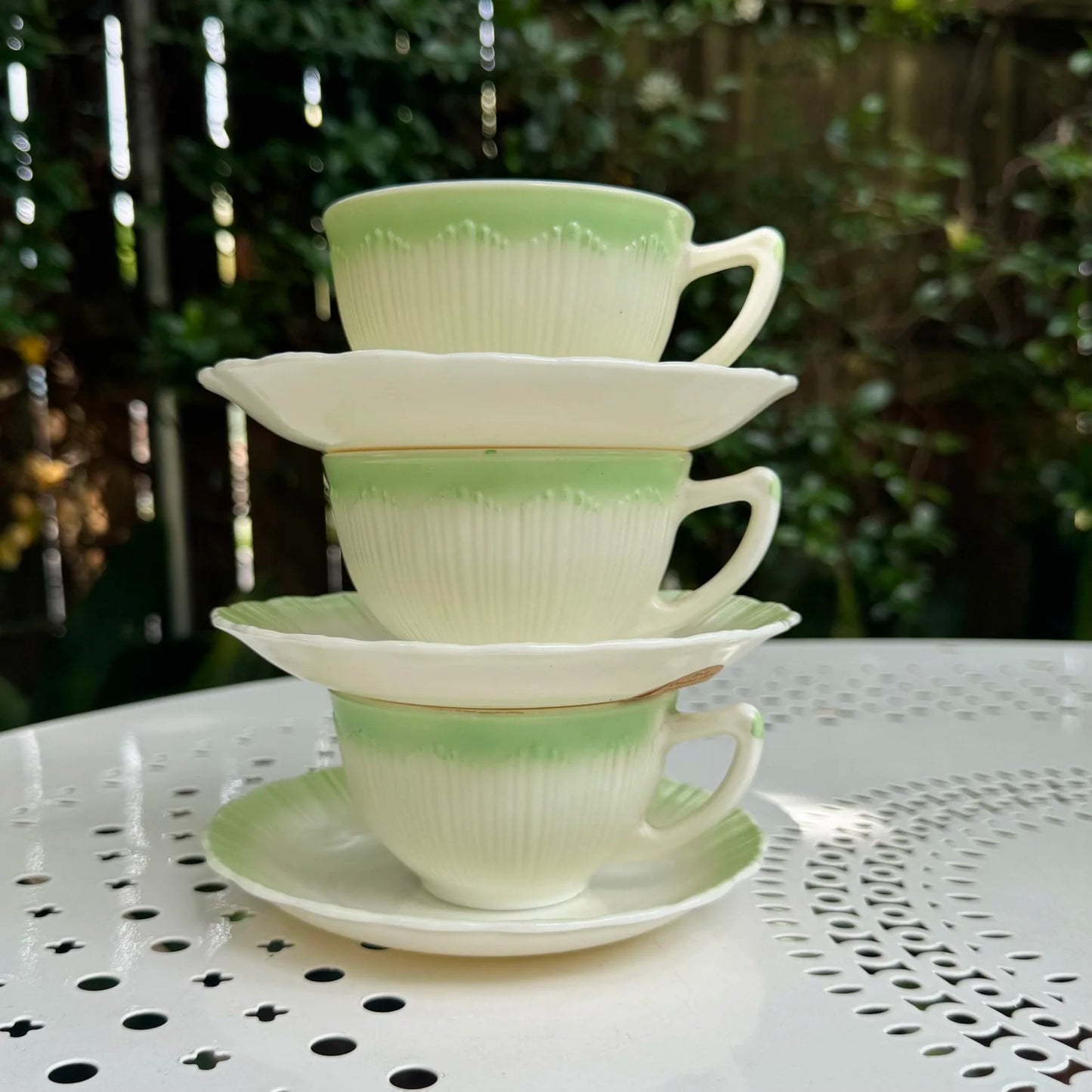1940's Mint & Cream Teacups & Saucers