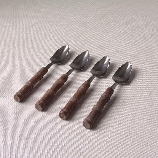 1960's Bamboo Style Wooden Handle Grapefruit Spoon Set