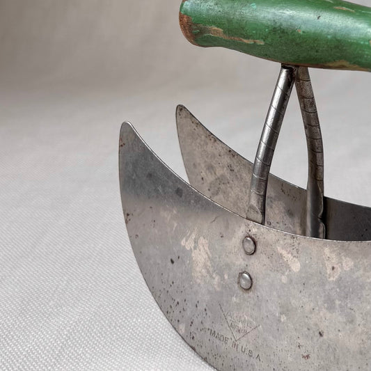 Antique Mezzaluna Green Wooden Handle