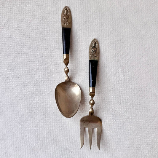 1960's Siam Thailand Brass Salad Servers