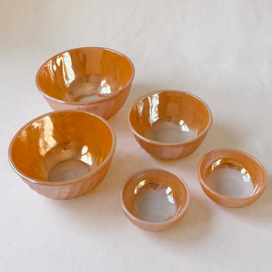 MCM Fire King 'Peach Luster Swirl' Bowl Set