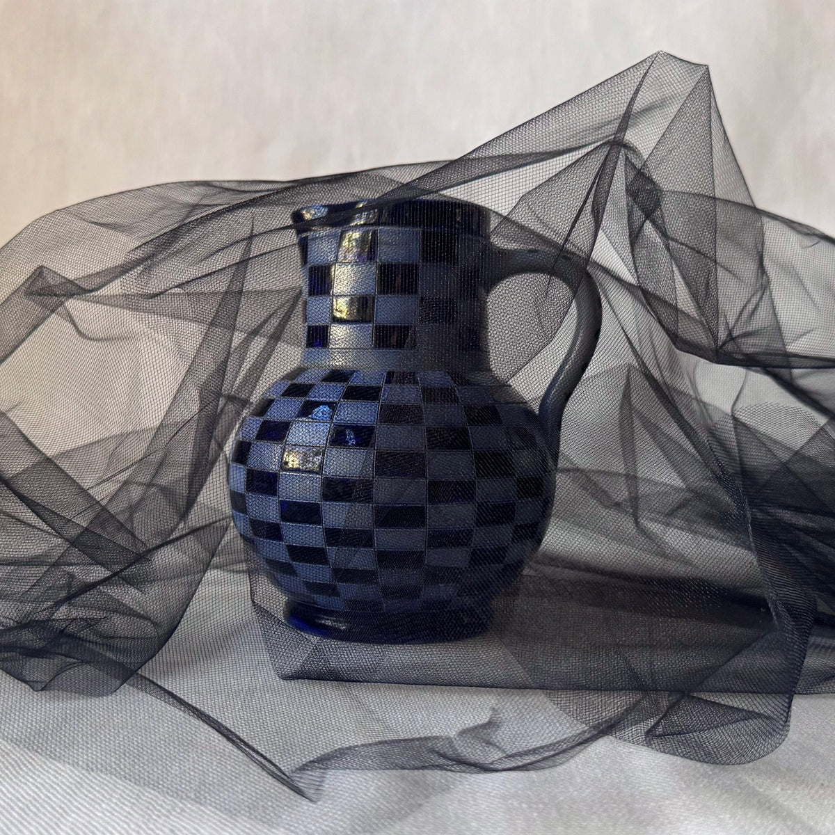 1930's French Blue Checkerboard Pitcher