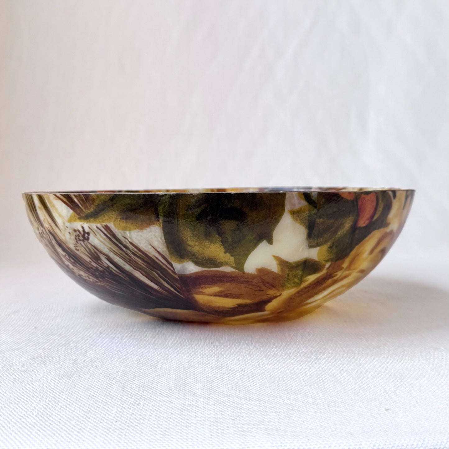 1960's MCM Brown Fall Floral Painted Fiberglass Bowl