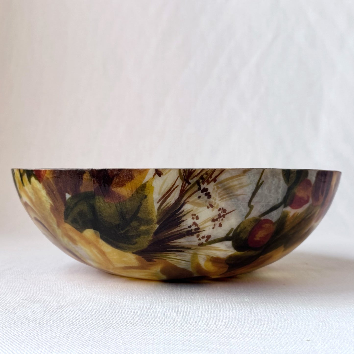 1960's MCM Brown Fall Floral Painted Fiberglass Bowl