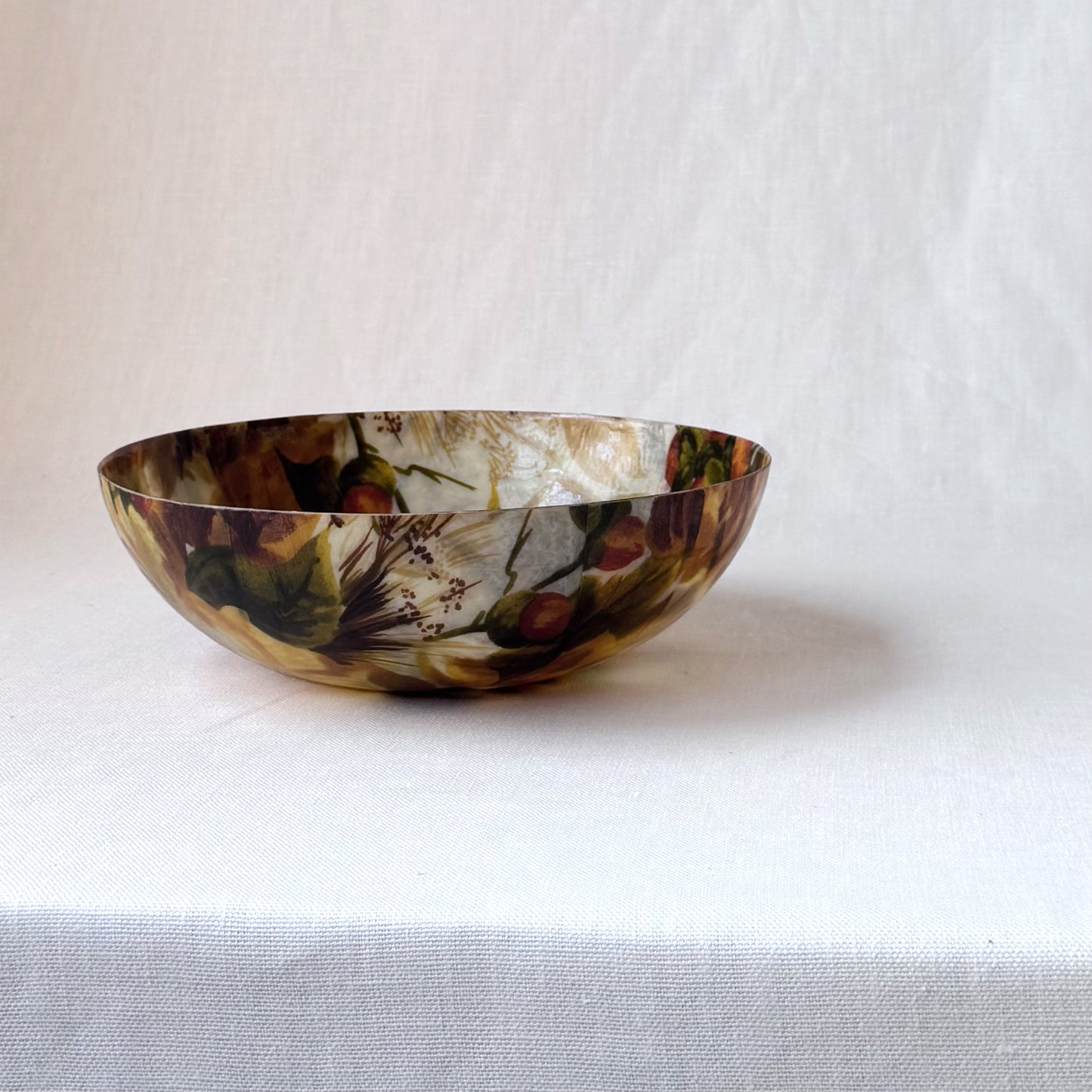 1960's MCM Brown Fall Floral Painted Fiberglass Bowl