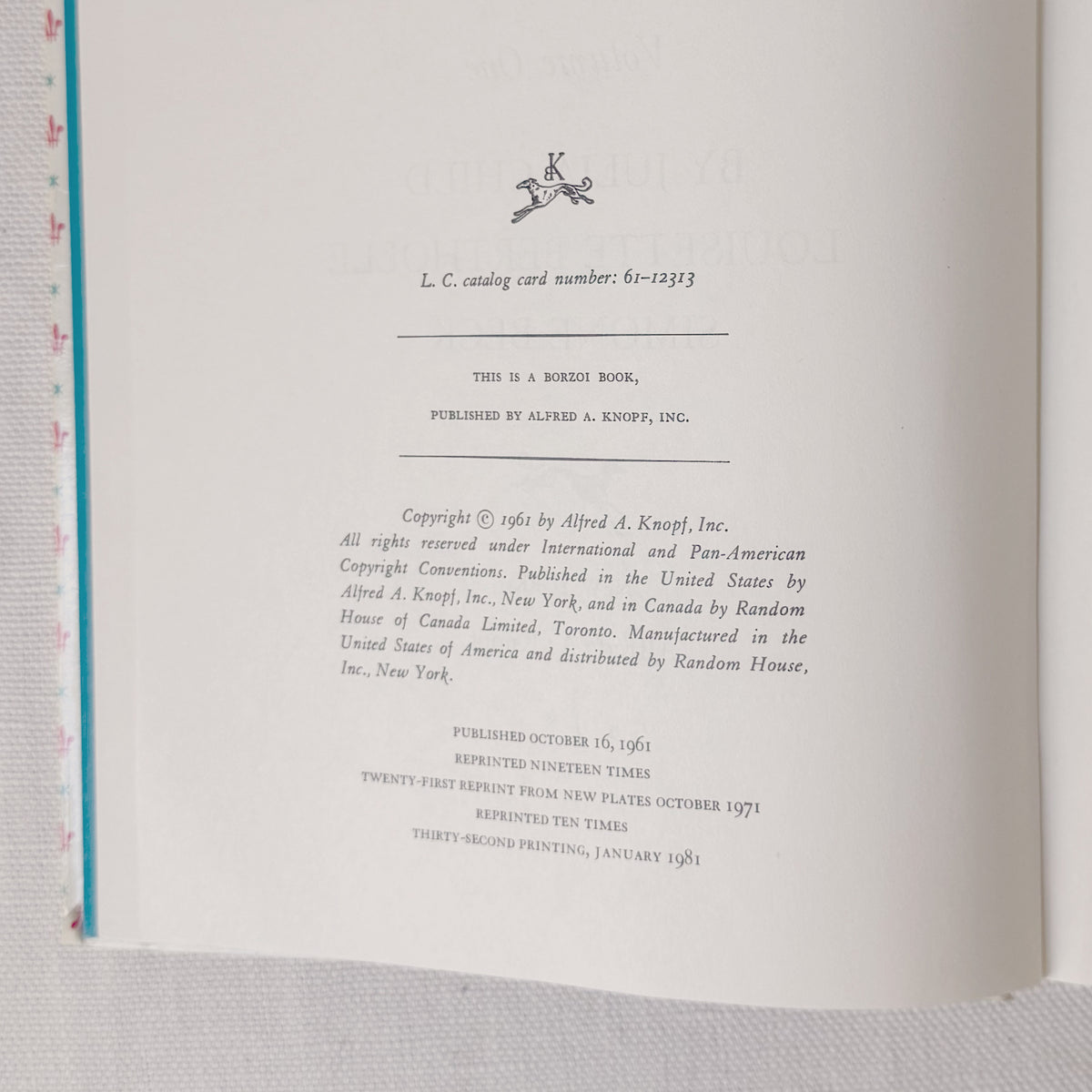 1980's ‘Mastering the Art of French Cooking’ Volume I by Julia Child Cookbook