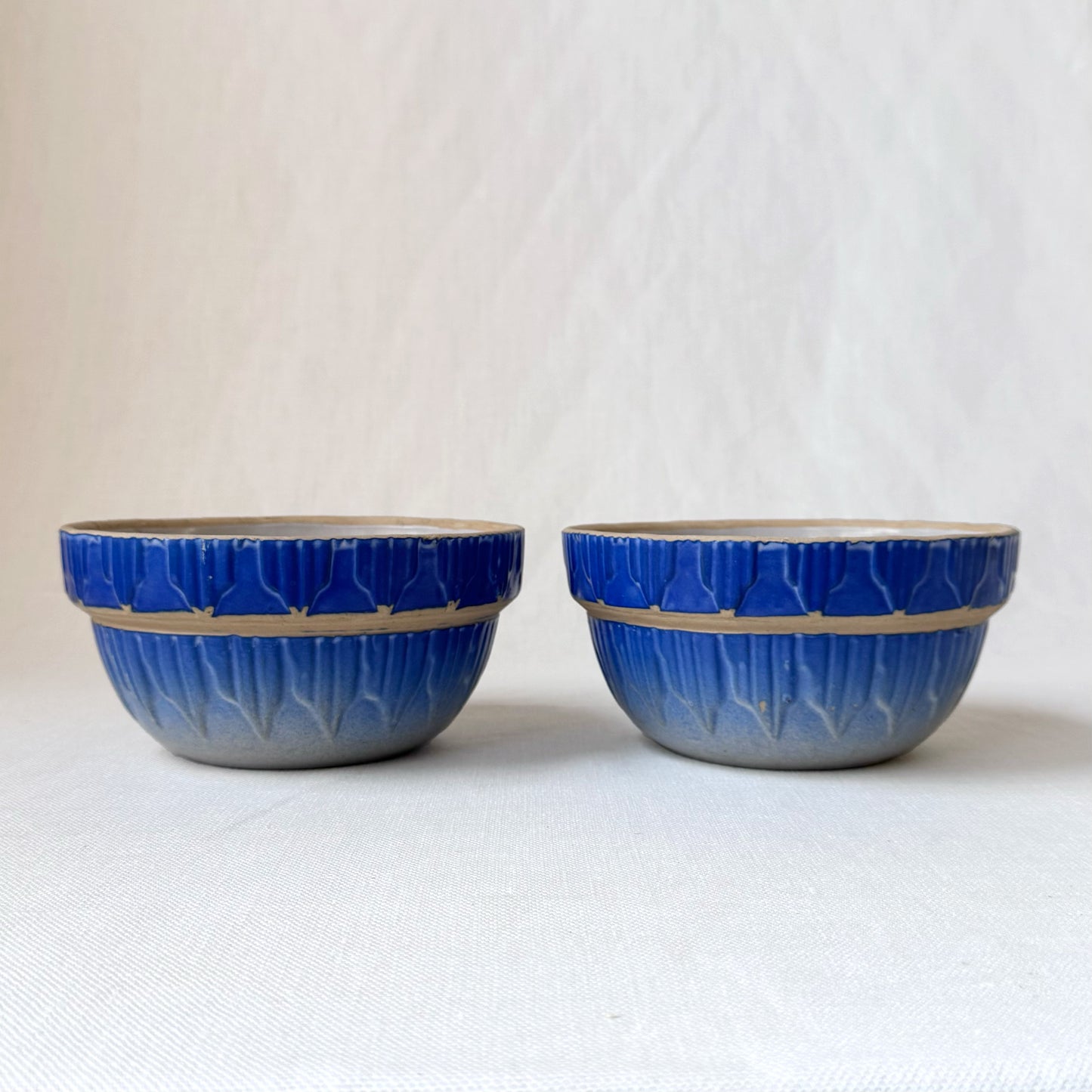 Antique Cobalt Blue 'Picket Fence' Stoneware Bowls