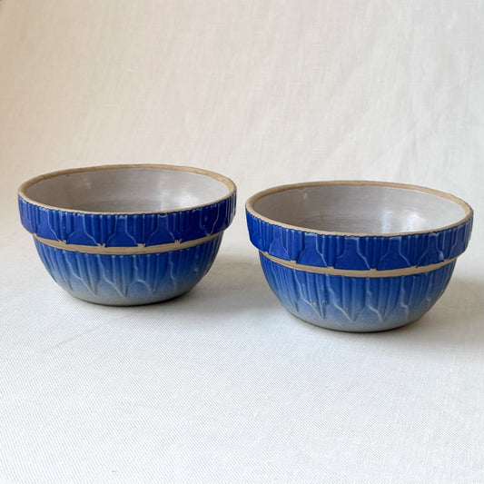 Antique Cobalt Blue 'Picket Fence' Stoneware Bowls