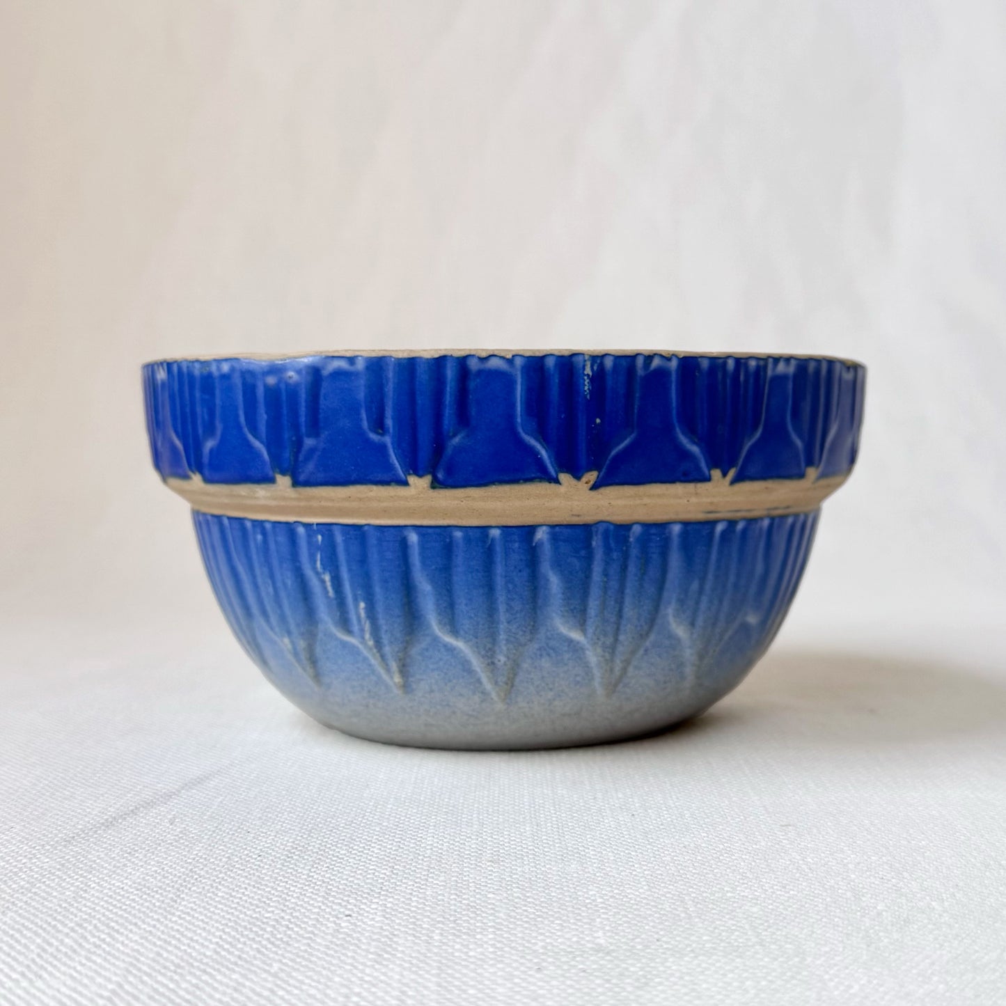 Antique Cobalt Blue 'Picket Fence' Stoneware Bowls