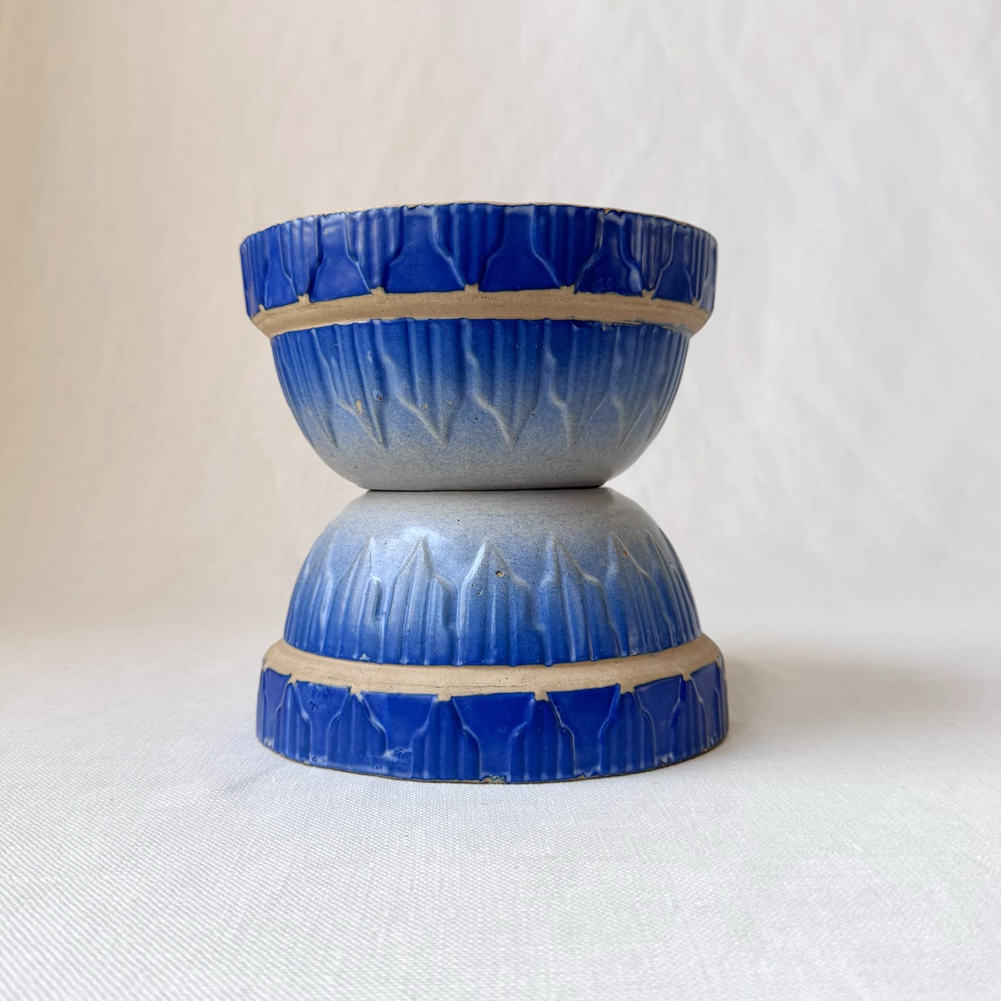 Antique Cobalt Blue 'Picket Fence' Stoneware Bowls