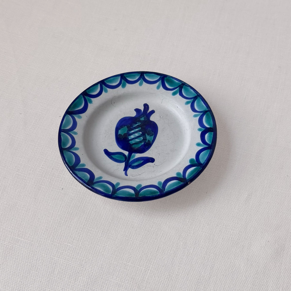 Vintage Spanish Blue & Green Hand Painted Bowl & Plate