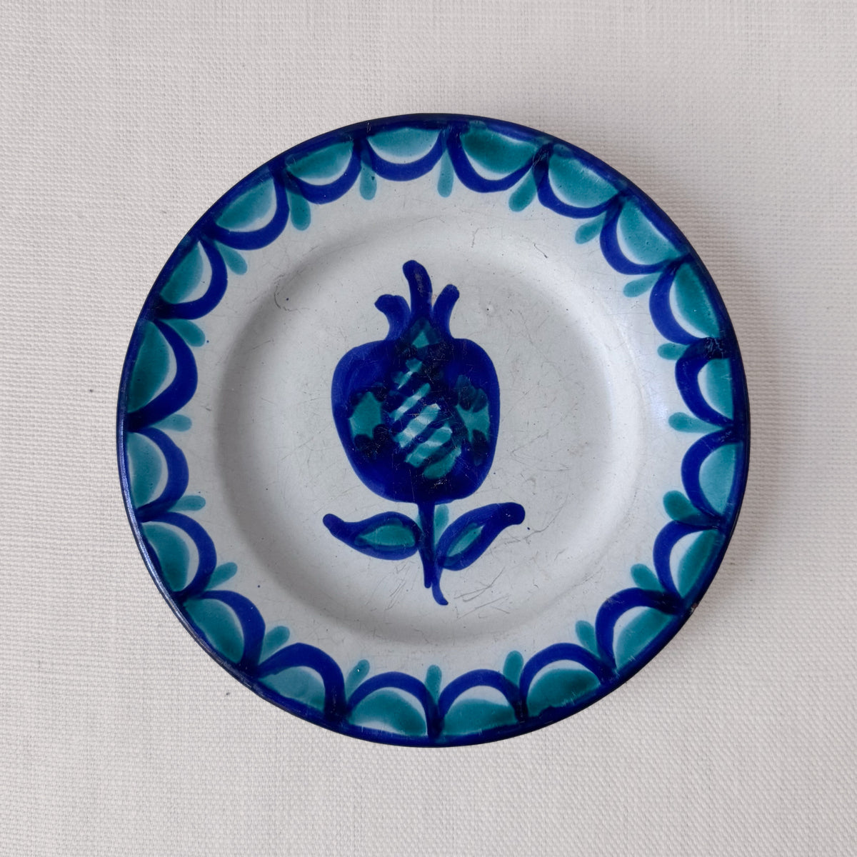 Vintage Spanish Blue & Green Hand Painted Bowl & Plate