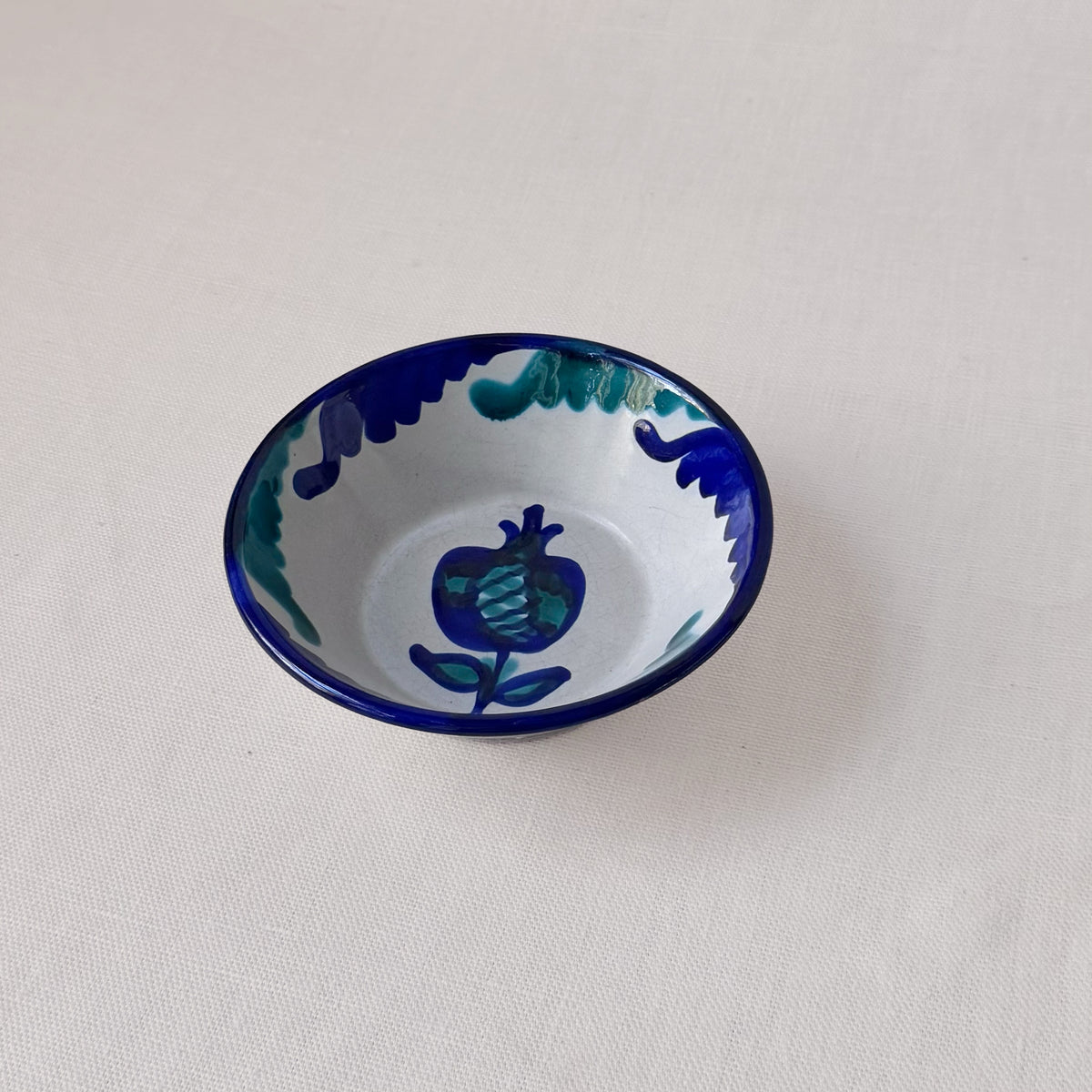 Vintage Spanish Blue & Green Hand Painted Bowl & Plate