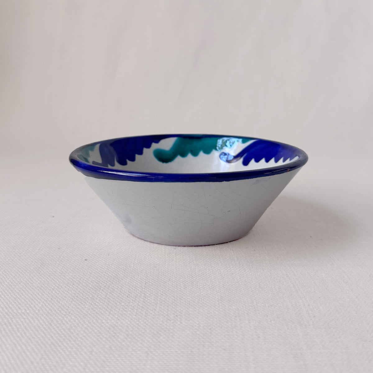 Vintage Spanish Blue & Green Hand Painted Bowl & Plate