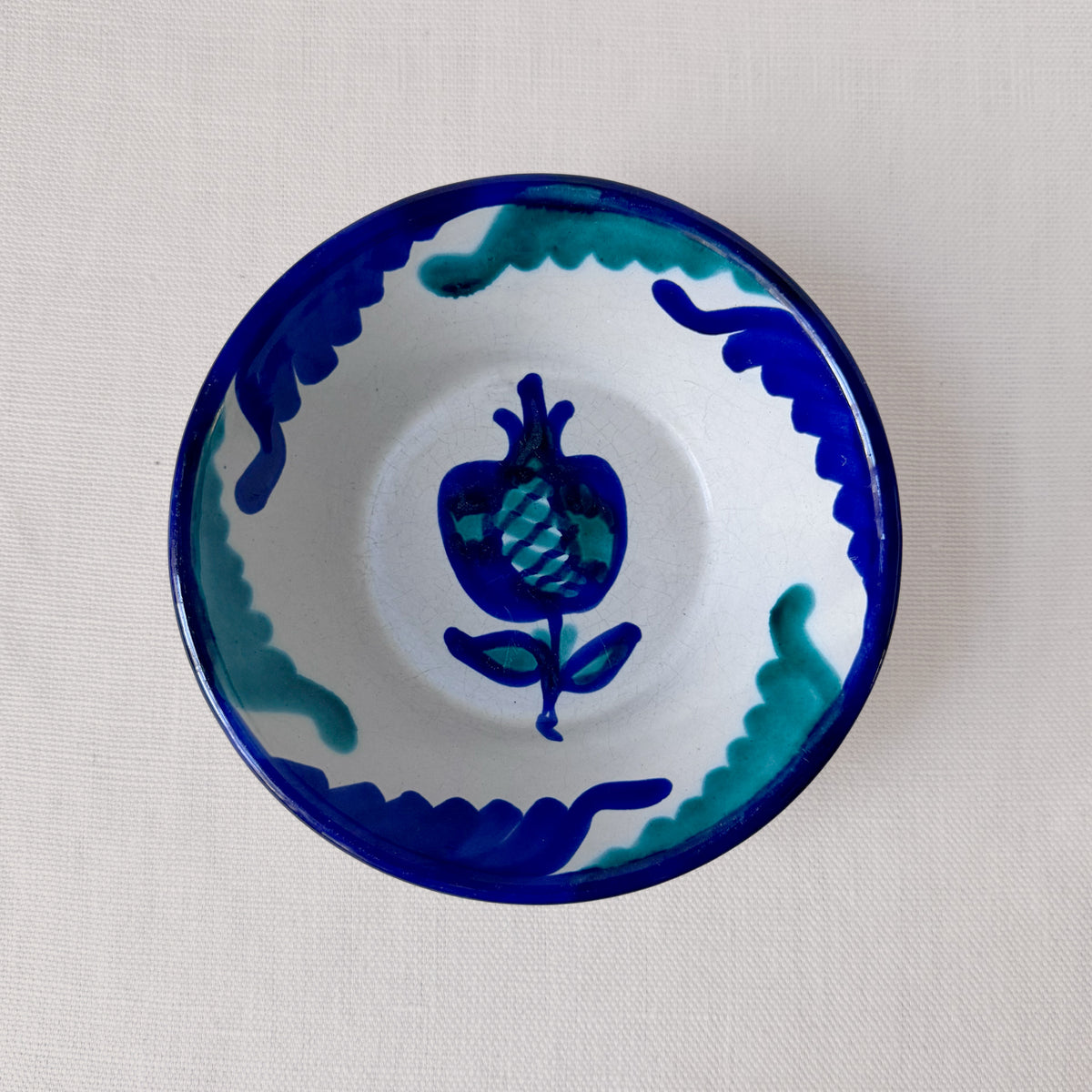 Vintage Spanish Blue & Green Hand Painted Bowl & Plate