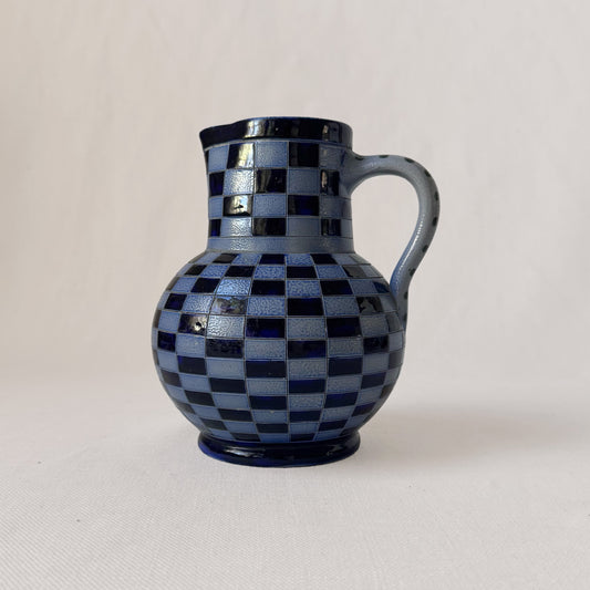1930's French Blue Checkerboard Pitcher
