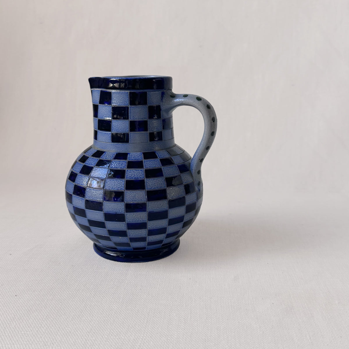 1930's French Blue Checkerboard Pitcher