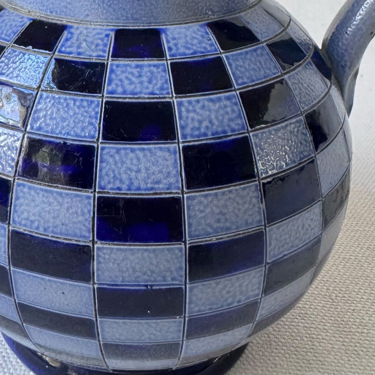 1930's French Blue Checkerboard Pitcher