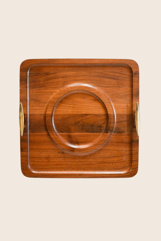 Teak Tray with Brass Winged Handles