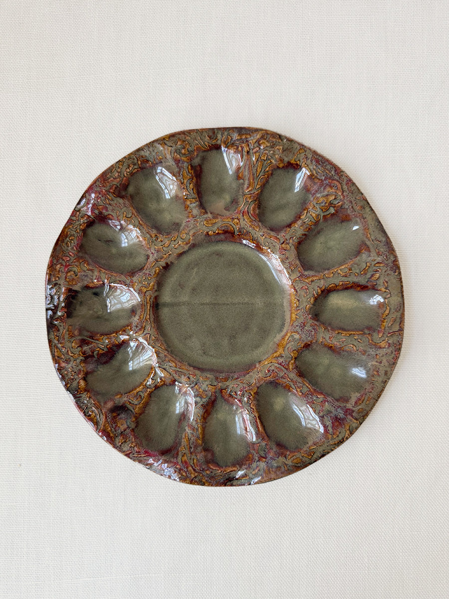 Vintage Handmade Pottery Deviled Egg Platter