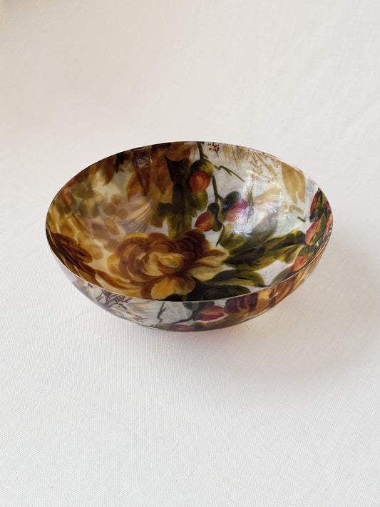 1960's MCM Brown Fall Floral Painted Fiberglass Bowl