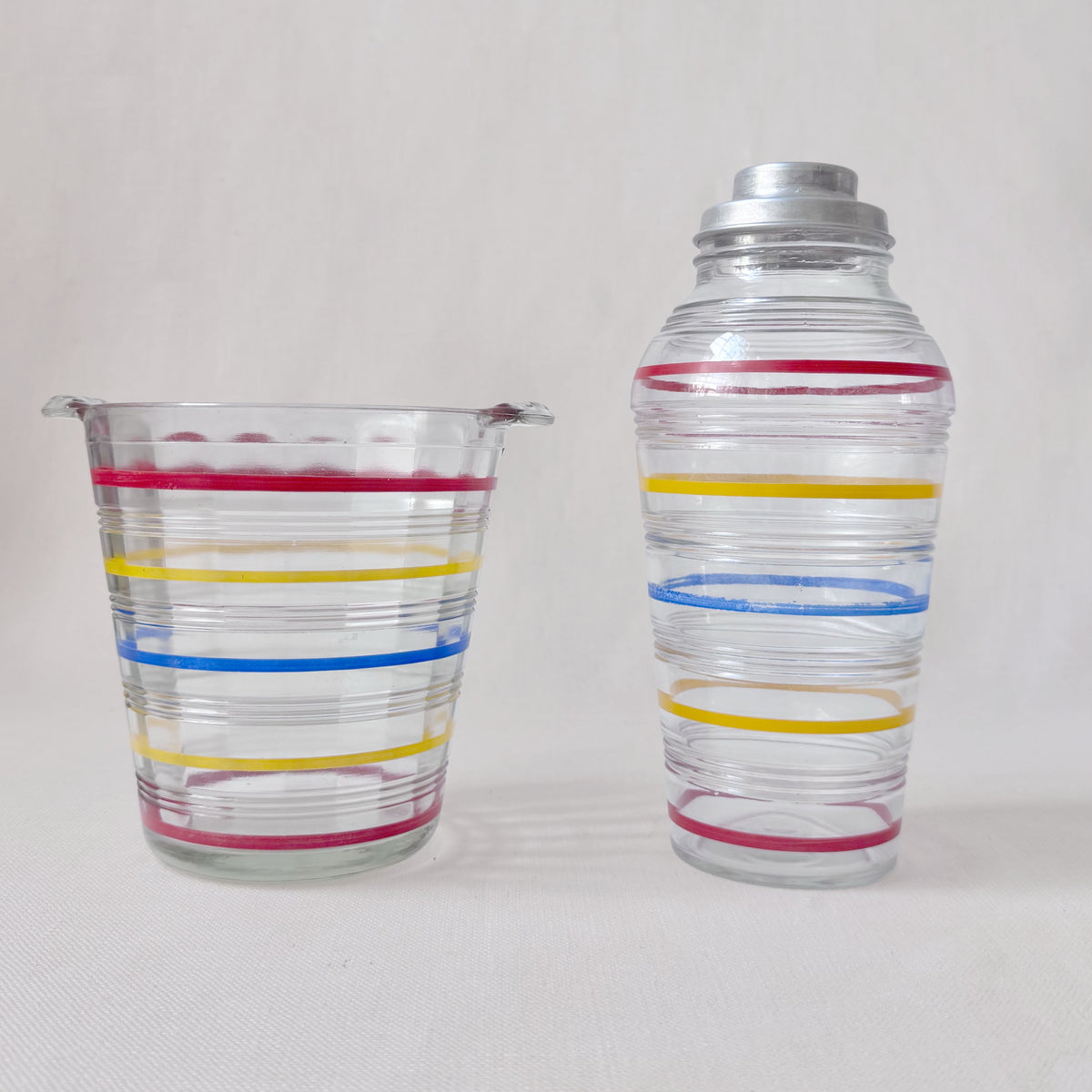 1940's Hazel Atlas Striped Shaker & Ice Bucket
