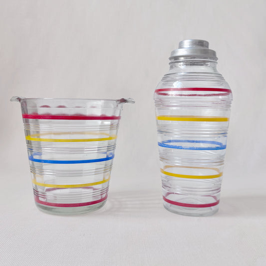 1940's Hazel Atlas Striped Shaker & Ice Bucket