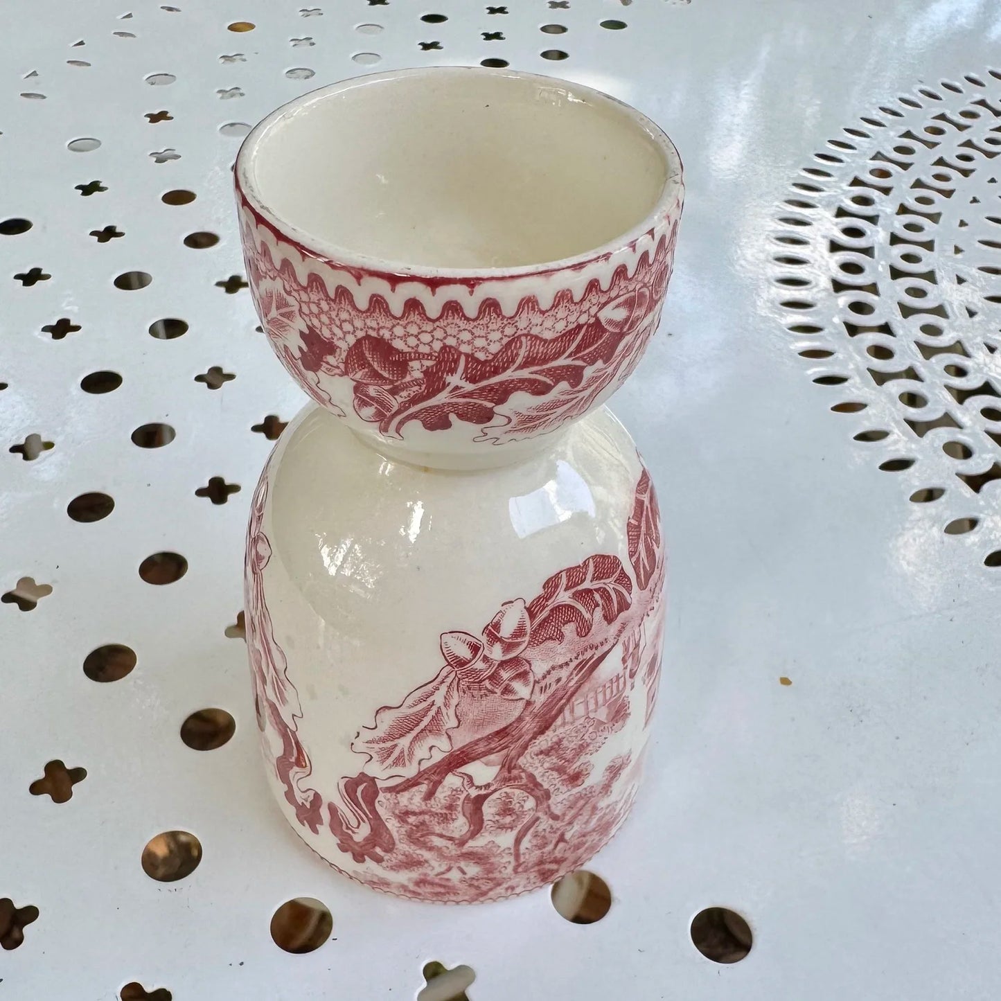 Antique 'English Johnson Bros' Pink & White Egg Cups & Saucers