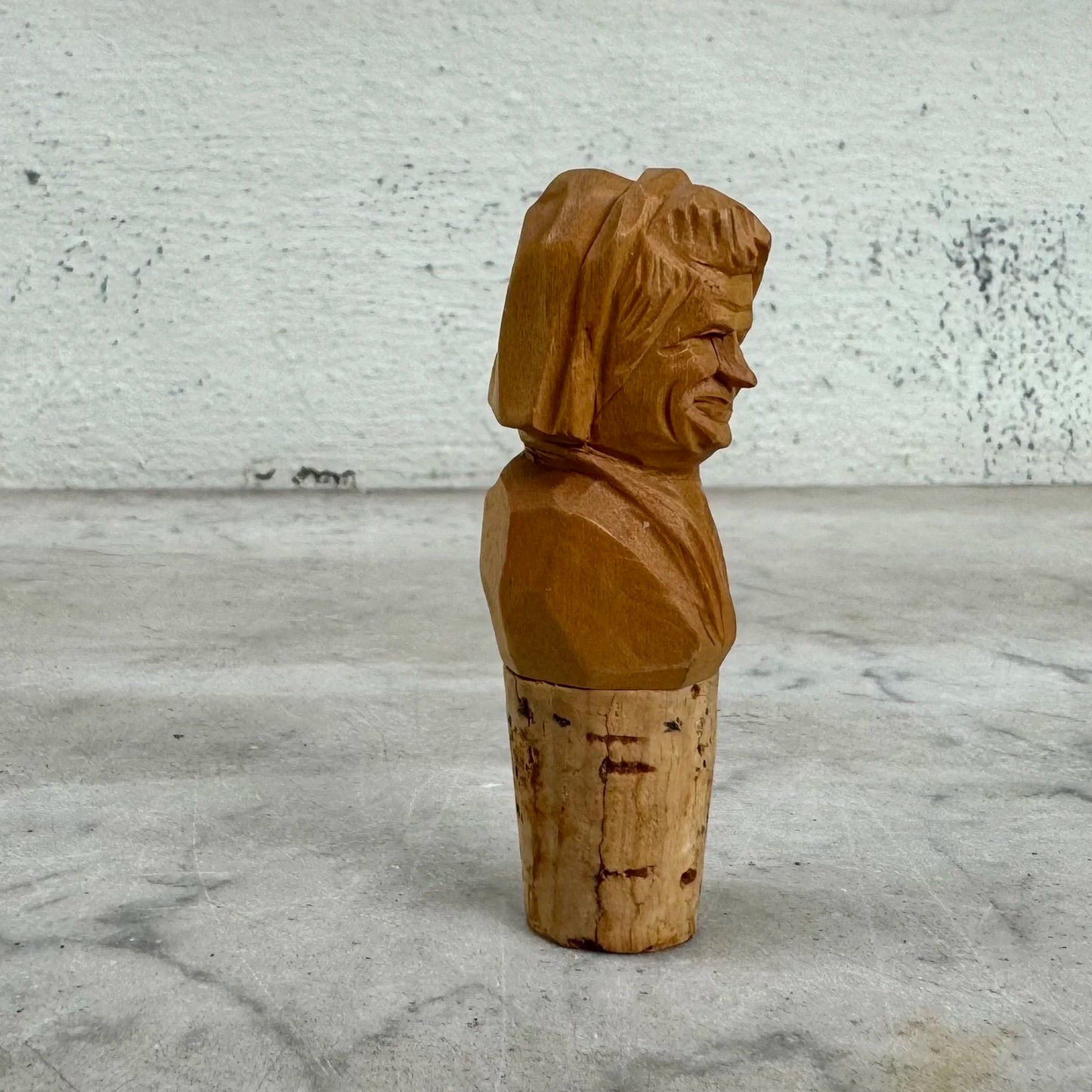 Vintage Hand Carved Wooden Bust Cork Topper