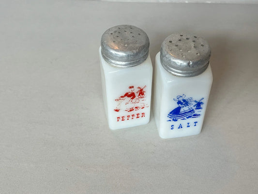 Hazel Atlas Milk Glass Dutch Boy and Girl Salt and Pepper Shakers