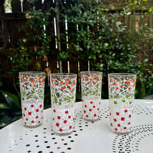 MCM 1950's Abstract Geometric High Ball Glass Set