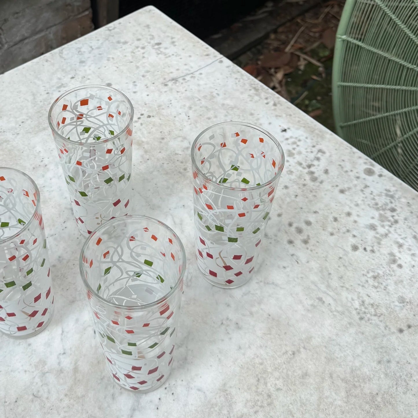 MCM 1950's Abstract Geometric High Ball Glass Set