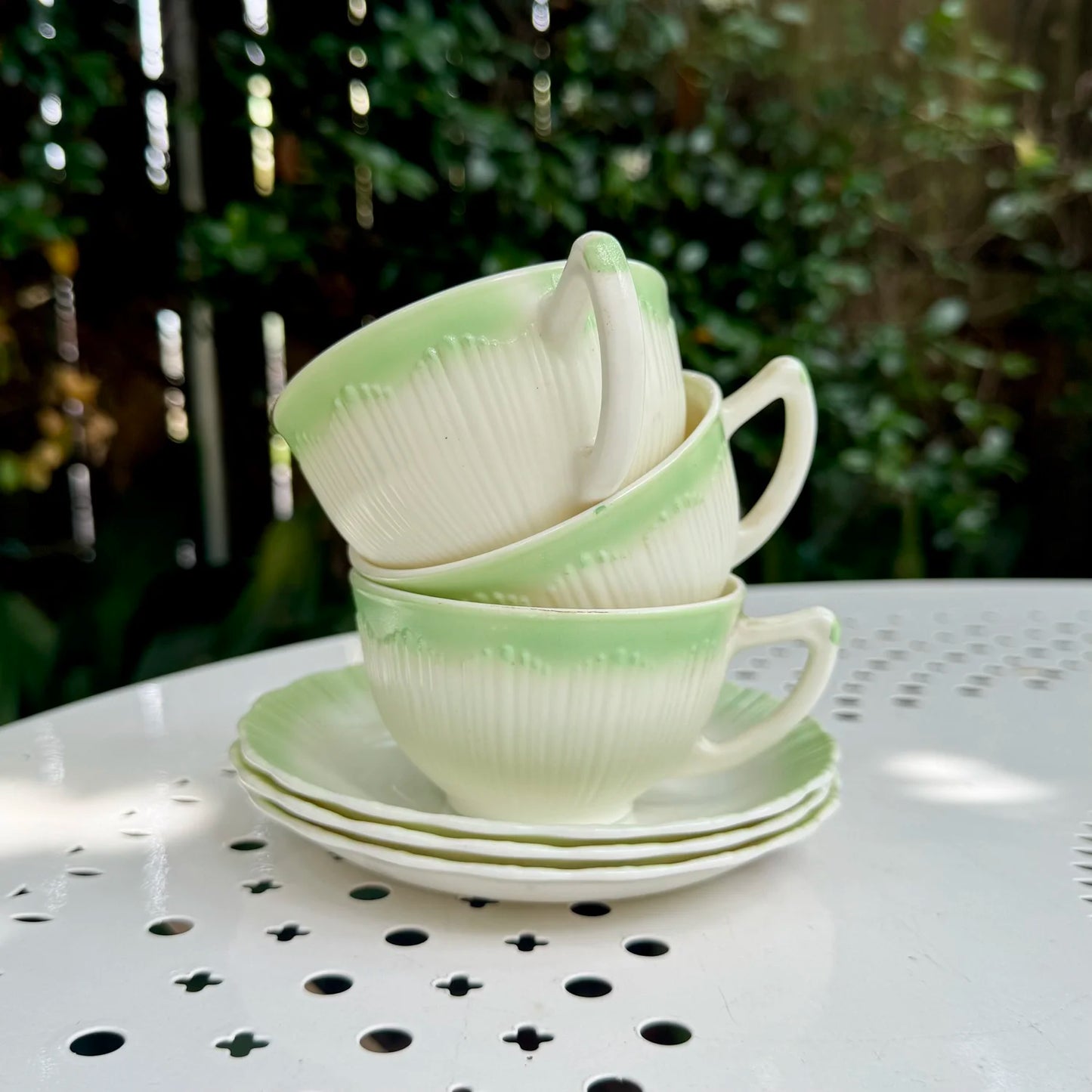 1940's Mint & Cream Teacups & Saucers