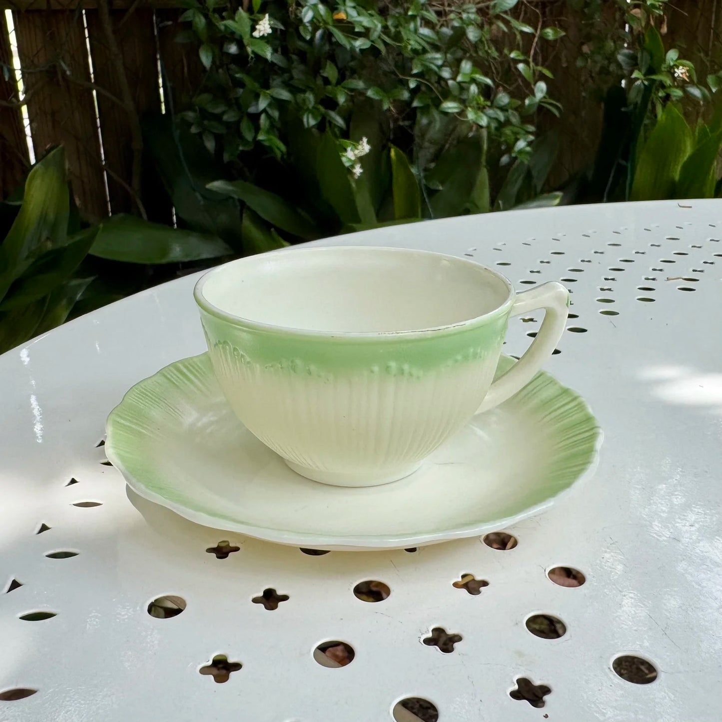 1940's Mint & Cream Teacups & Saucers