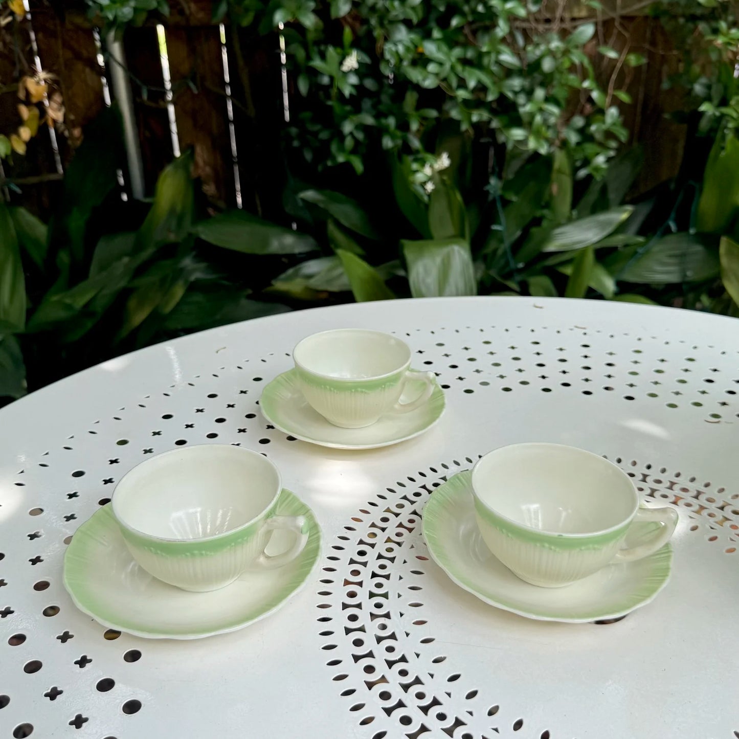 1940's Mint & Cream Teacups & Saucers