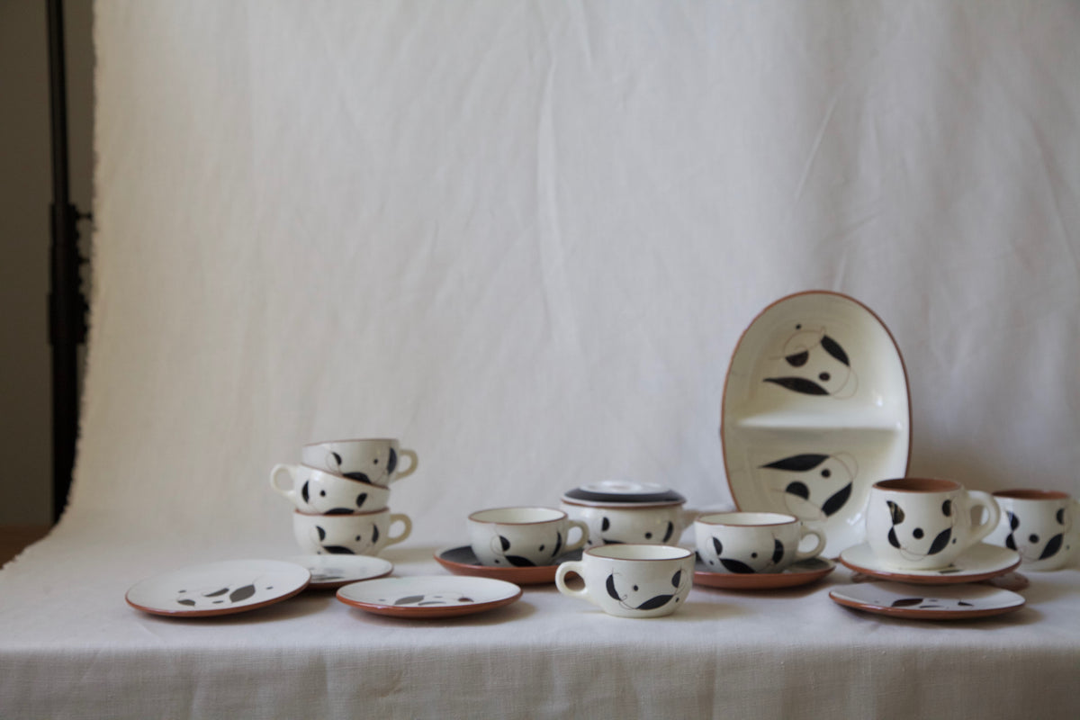 MCM Stangl "Lyric" Set of 6 Tea Cups and Two Black Saucers