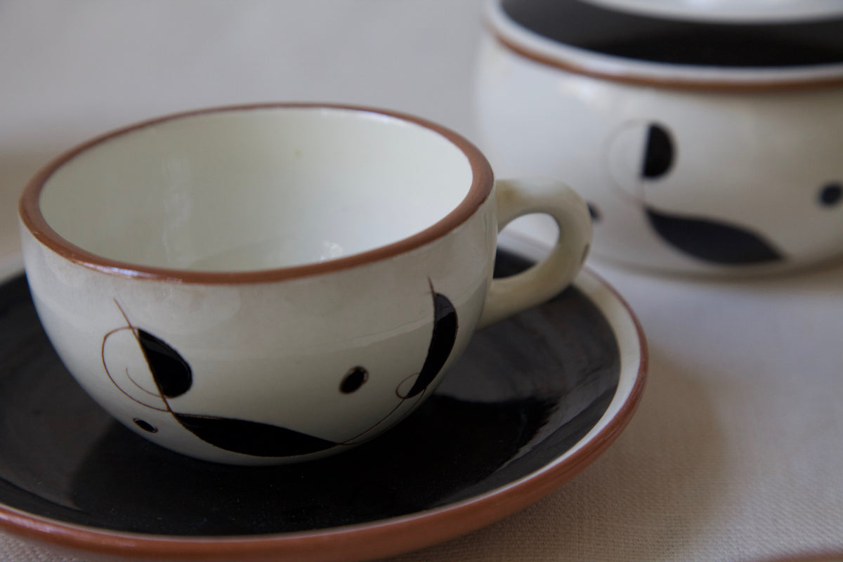 MCM Stangl "Lyric" Set of 6 Tea Cups and Two Black Saucers