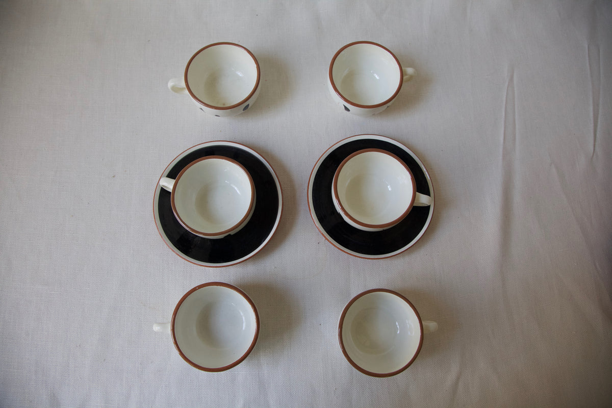 MCM Stangl "Lyric" Set of 6 Tea Cups and Two Black Saucers
