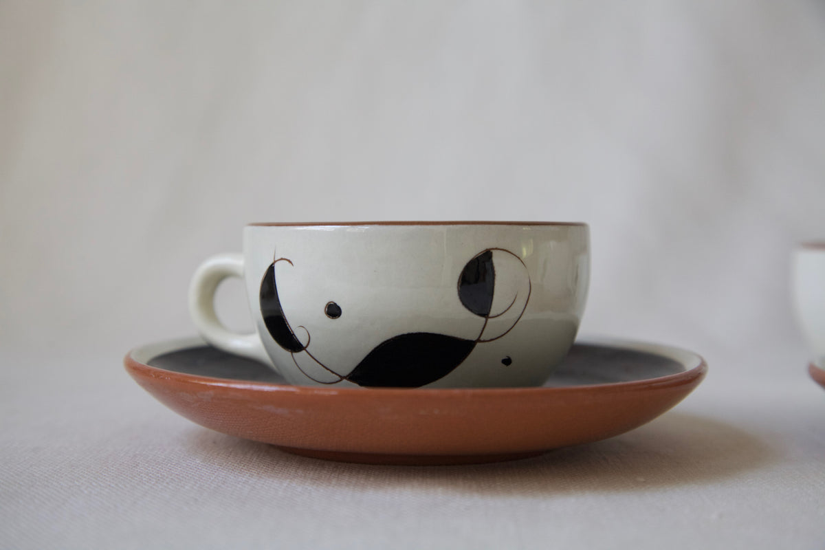 MCM Stangl "Lyric" Set of 6 Tea Cups and Two Black Saucers