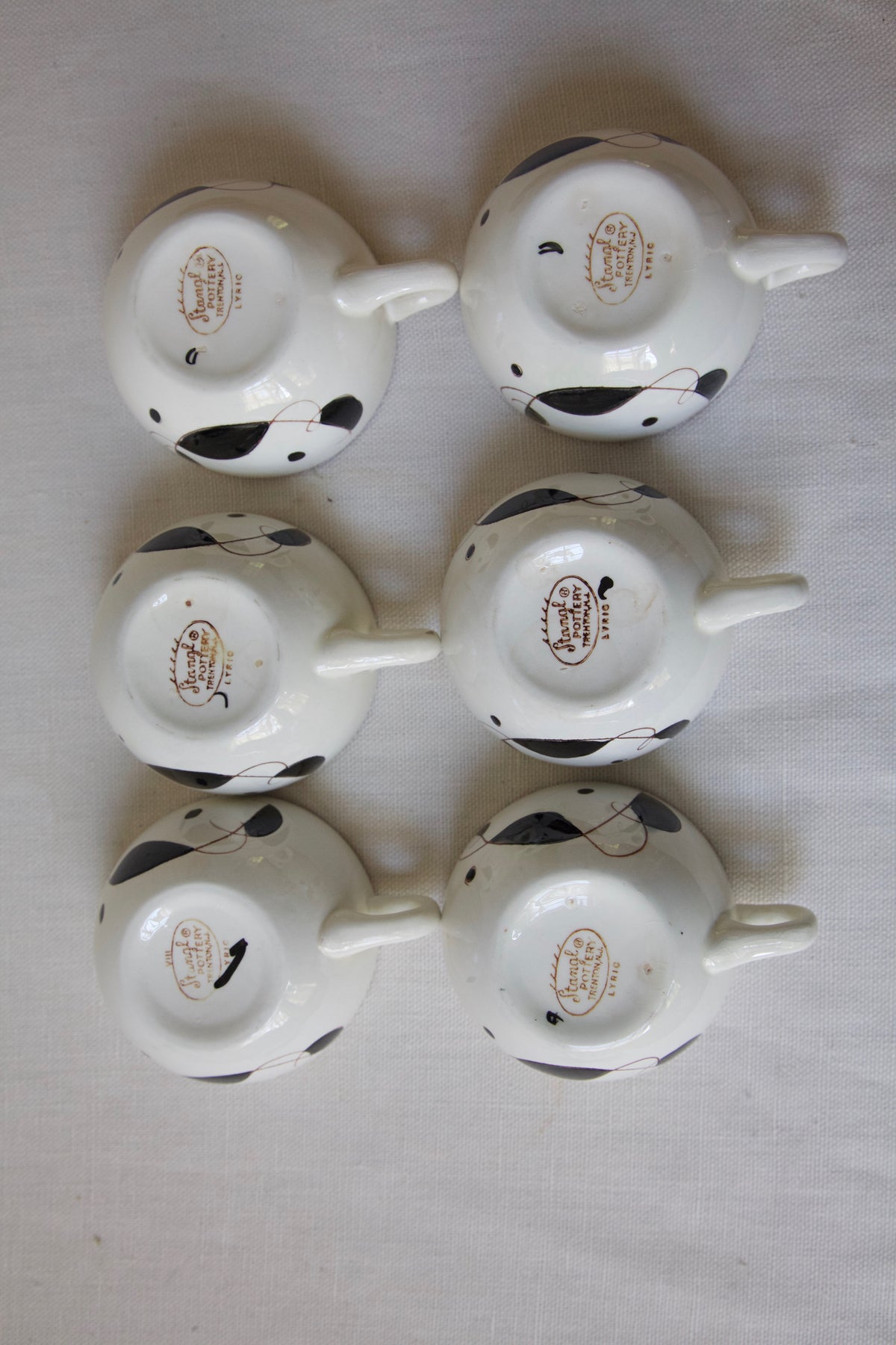 MCM Stangl "Lyric" Set of 6 Tea Cups and Two Black Saucers