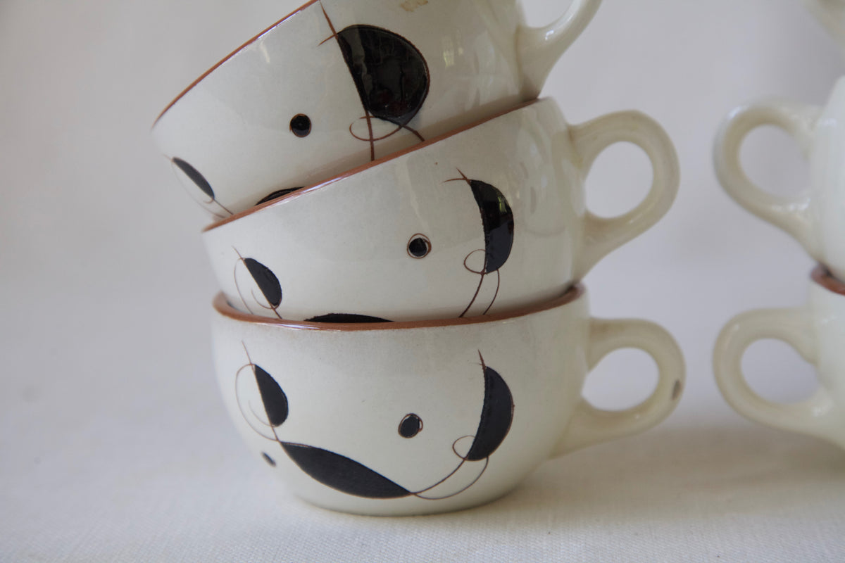 MCM Stangl "Lyric" Set of 6 Tea Cups and Two Black Saucers
