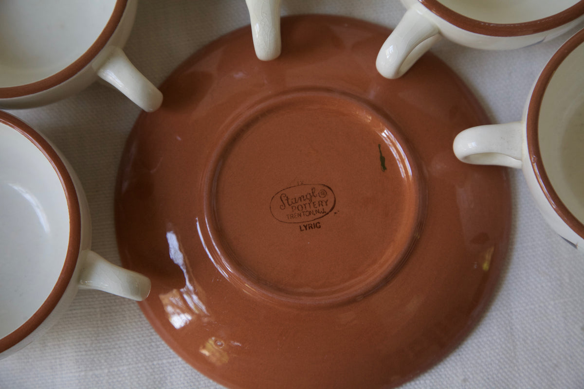 MCM Stangl "Lyric" Set of 6 Tea Cups and Two Black Saucers