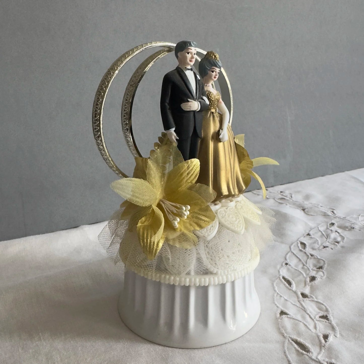 Vintage 50th Anniversary Grey Hair Couple Wedding Cake Topper