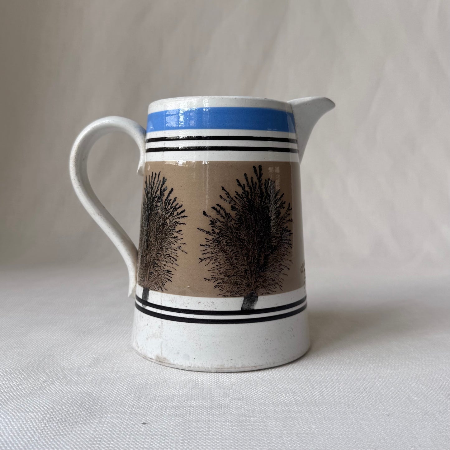 Rare 19th Century 'Mochaware' Stoneware Pitcher