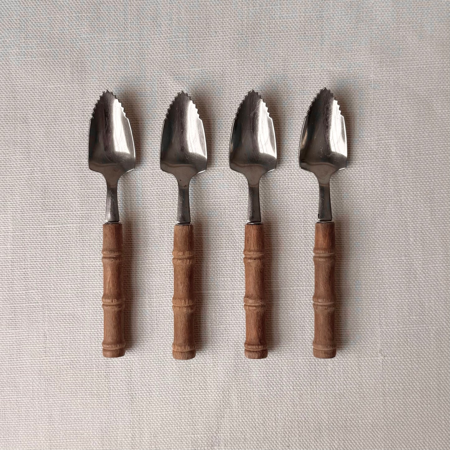 1960's Bamboo Style Wooden Handle Grapefruit Spoon Set