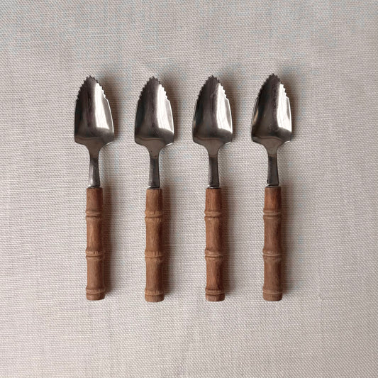 1960's Bamboo Style Wooden Handle Grapefruit Spoon Set